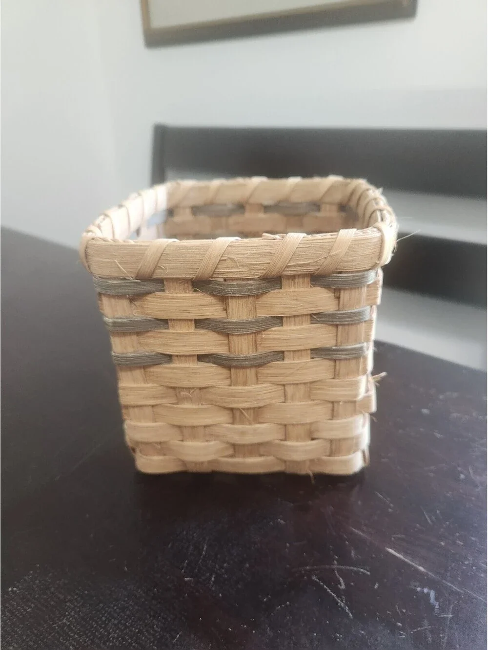 Small Square Beige Wicker Basket, Rustic Basket Weave, Non-Lidded Decor